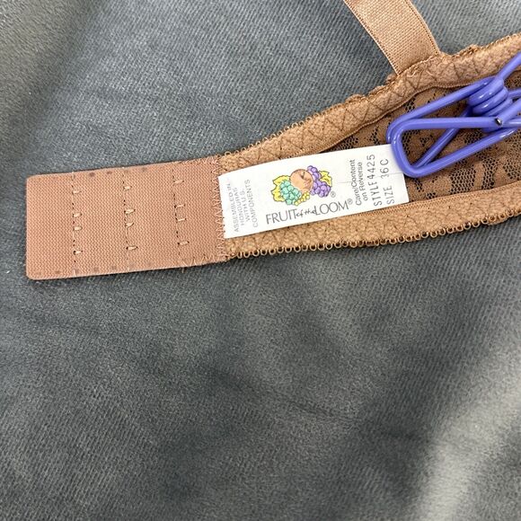 Vintage Fruit of the Loom Bra 36C Helenca Lace Sheer Brown Unlined 4425 - Picture 8 of 9